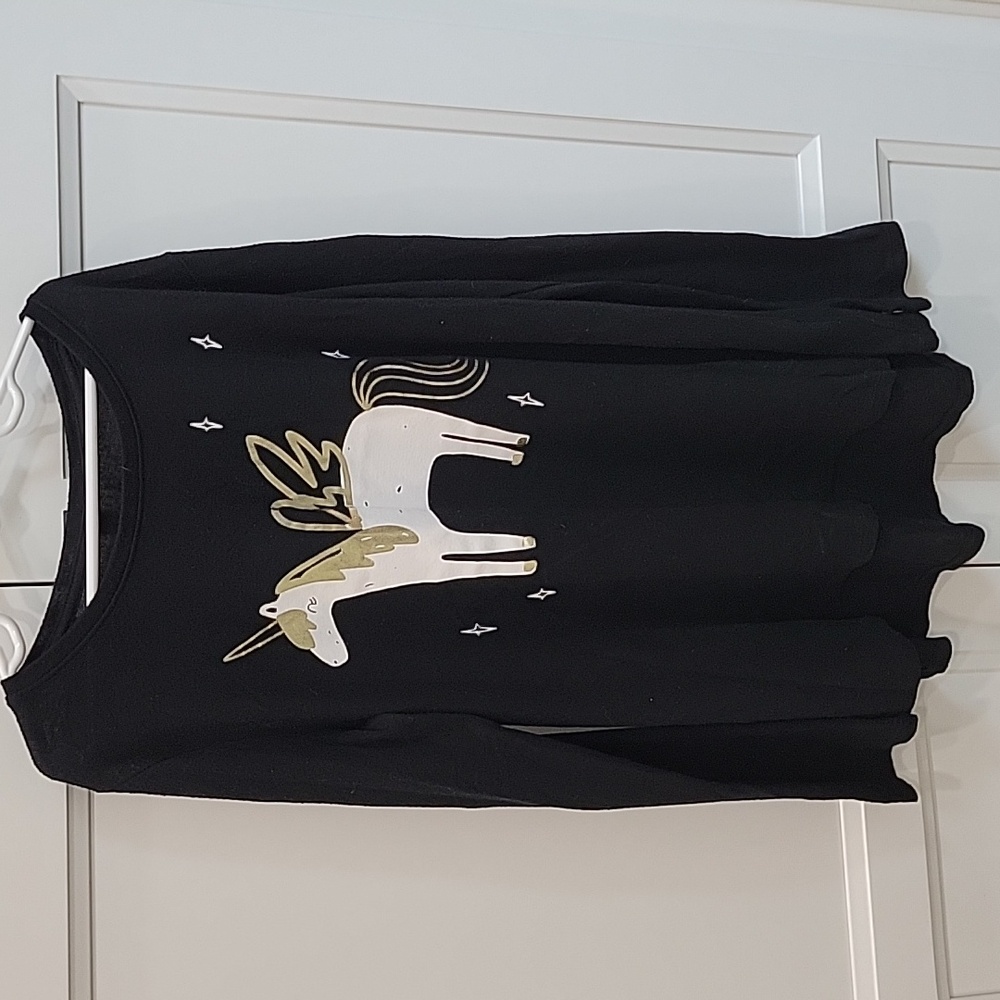 Black Long Sleeve Unicorn Top Sz L 10/12